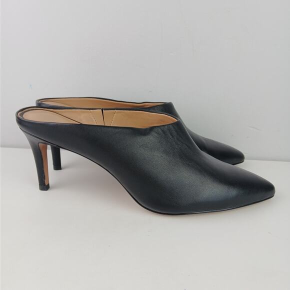 Banana Republic SZ 9 Black Leather Mid-Heel Mules – Pointed Toe Slip-On NEW - Picture 4 of 9